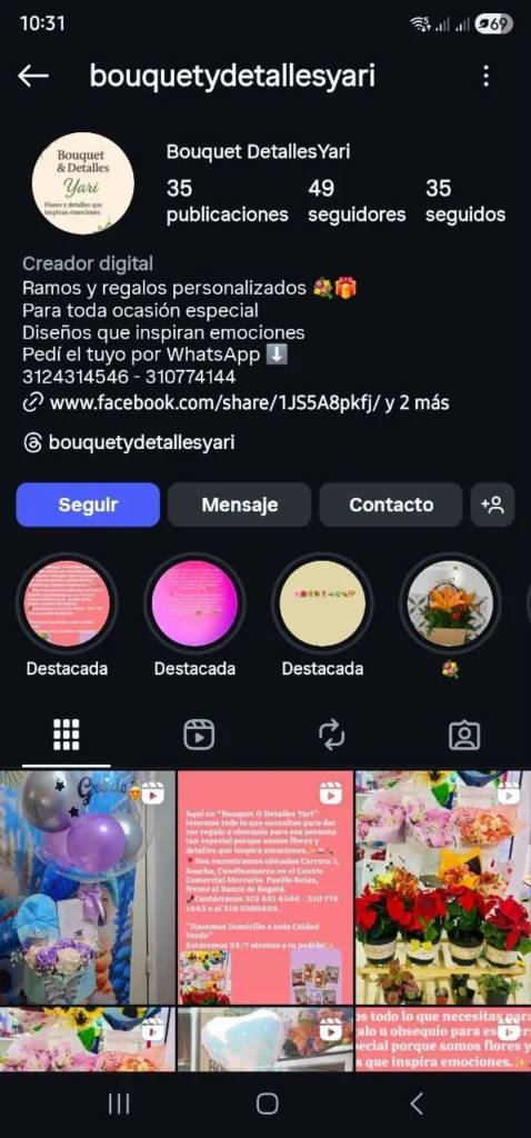 Perfil de Instagram optimizado por AuditIA para florería.
